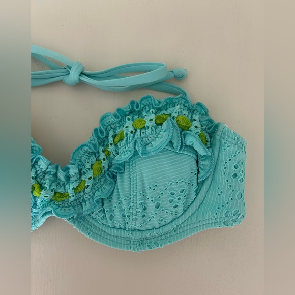 y2k Betsey Johnson Aqua and Lime Green Eyelet and Mesh Bikini 
Size: Small
EUC - Picture 3 of 16